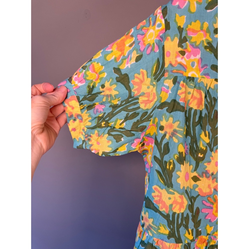 Fitzroy & Willa Floral Tiered Mini Dress Cottagecore Boho Puff Sleeve S - Picture 4 of 10